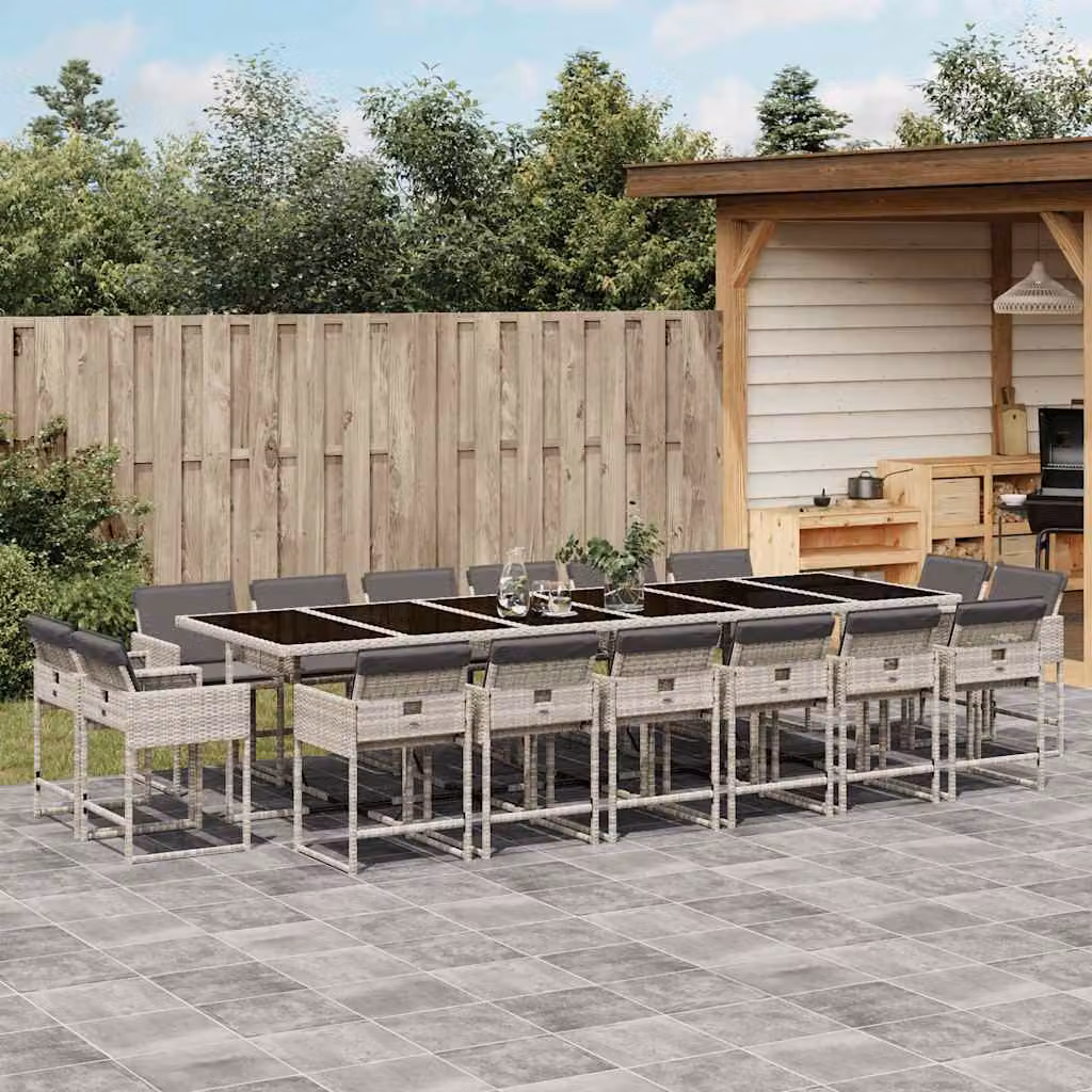 Set da Pranzo da Giardino vidaXL in Polyrattan con Cuscini e Piano in Vetro, 17 Pezzi, Grigio Antracite – 1