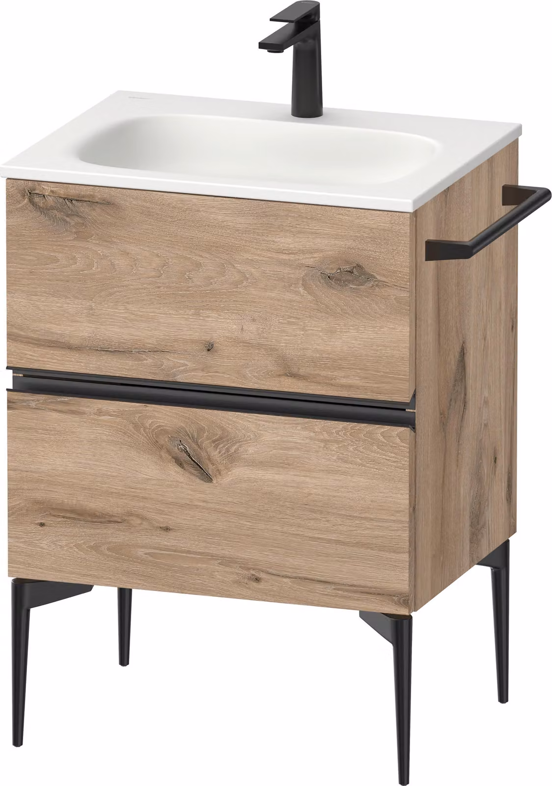 Duravit Sivida Meuble sous-lavabo, 2 tiroirs, poignée encastrée noir diamant mat, 610x477x592mm, pour Sivida, SV46500BD550000, SV46500BD550000