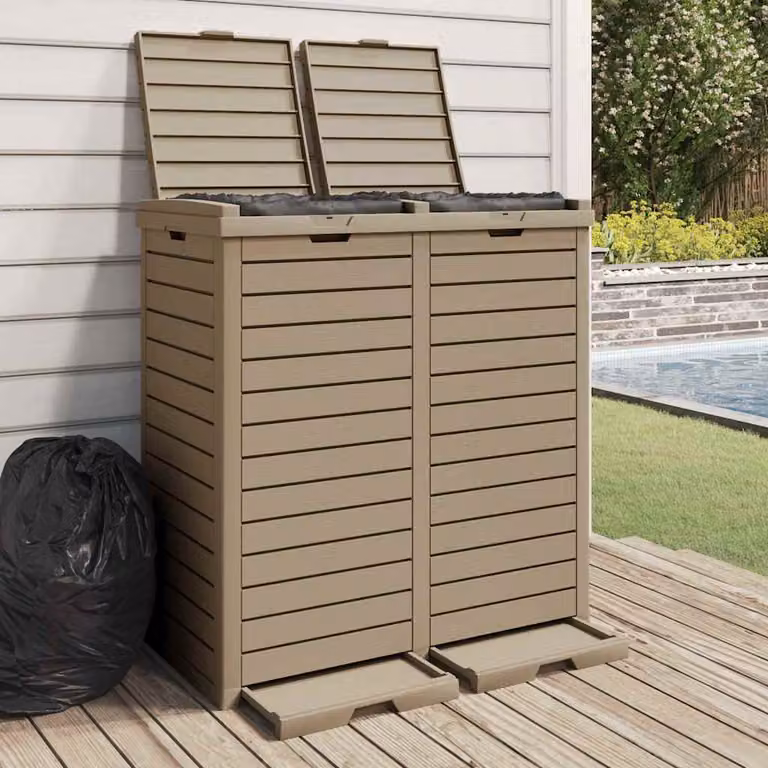 Cestino per rifiuti esterno vidaXL con pedale, colore marrone, L 78 cm x P 41 cm x H 86 cm, in plastica