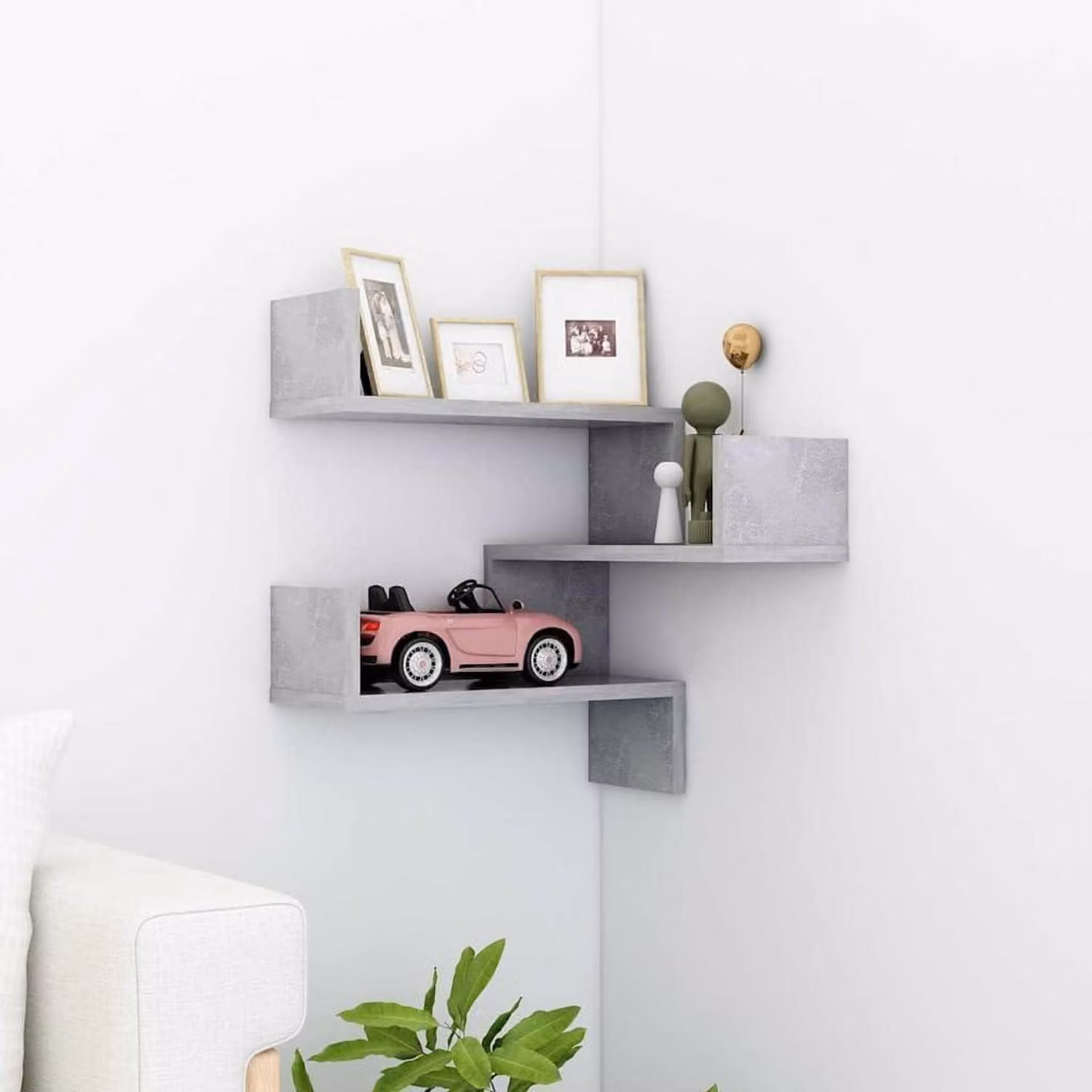 Scaffale angolare, materiale composito, colore grigio cemento, confezione singola