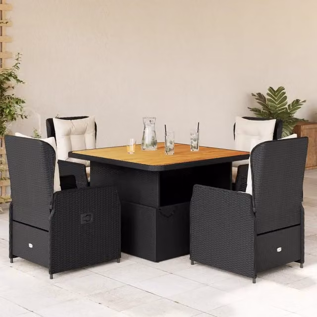 Set da Pranzo da Giardino 5 pz Nero con Cuscini in Polyrattan 3262767