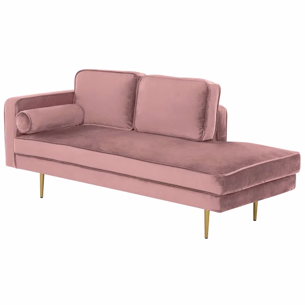 Chaise longue BELIANI in velluto rosa con orientamento a sinistra, design moderno con gambe in metallo e cuscini inclusi, L/P/H: 171 x 79 x 63 cm – 2