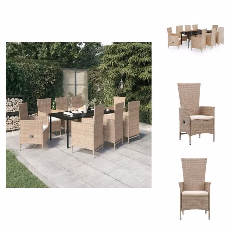 vidaXL Set da pranzo da giardino 9 pezzi con cuscini Beige - Set di mobili da giardino