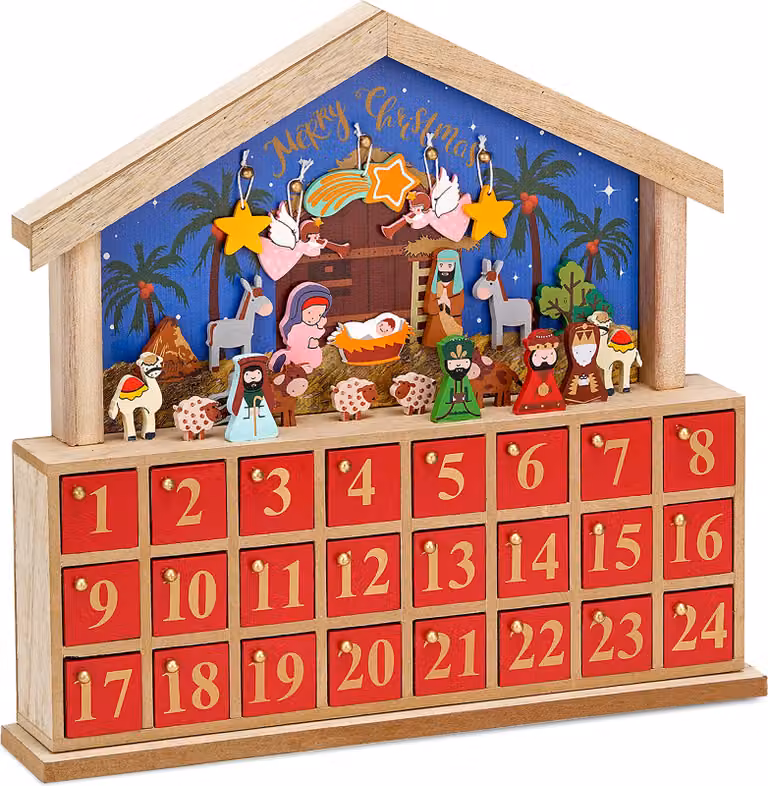 Calendario dell'Avvento BRUBAKER Legno Blu Rosso 34,5 x 32 x 6 cm