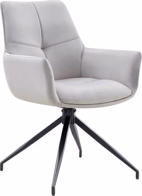 Set 2 Sedie da Pranzo Girevoli a 360° con Rivestimento in Tessuto Grigio Chiaro e Gambe in Metallo Nero