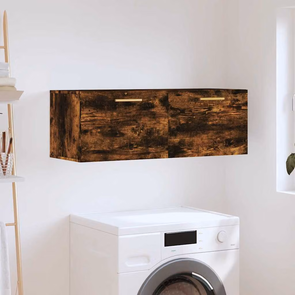 Mobile a parete vidaXL in legno multistrato e MDF, Rovere Fumo, L 100 x P 36,5 x H 35 cm