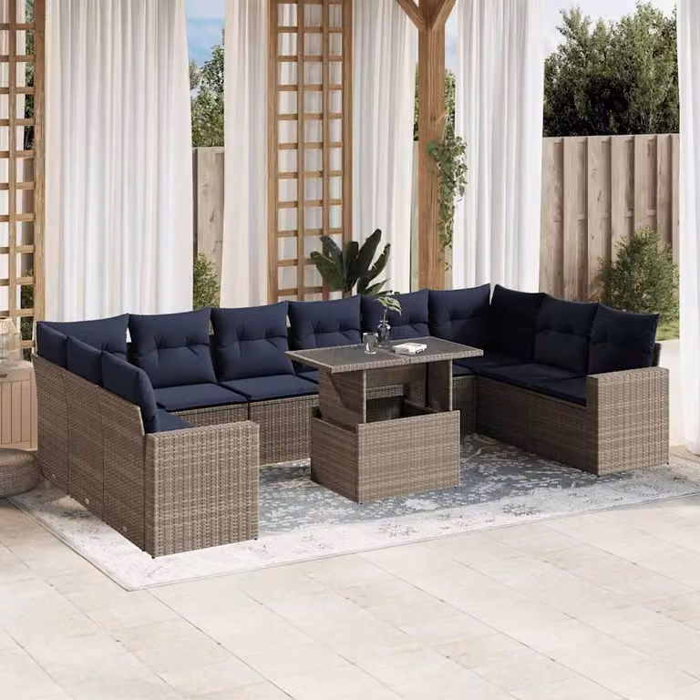 Maison Exclusive - Set da giardino 11 pezzi con cuscini, grigio, polyrattan