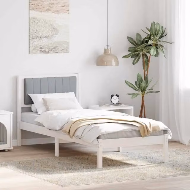 Letto con testiera rivestita vidaXL in tessuto grigio con struttura in legno di pino L/P/H: 190 x 80 x 85,5 cm – 1