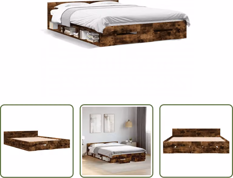 The Living Store Struttura letto con cassetti in rovere fumé 135x190cm materiale legno