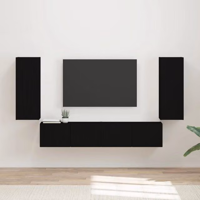 Set di 4 pezzi mobiletto da TV sospeso vidaXL moderno in MDF nero lucido