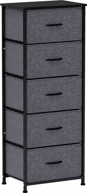 Cassettiera HOMCOM con 5 cassetti in tessuto pieghevoli e struttura in acciaio, Grigio scuro, L: 45 cm, P: 30 cm, H: 116 cm – 1
