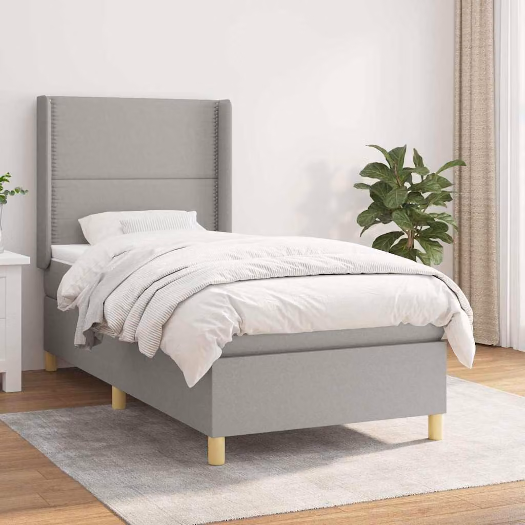 vidaXL Giroletto a Molle con Materasso Ibrido in Tessuto Grigio e Bianco L/P/H: 190 x 90 x 4 cm