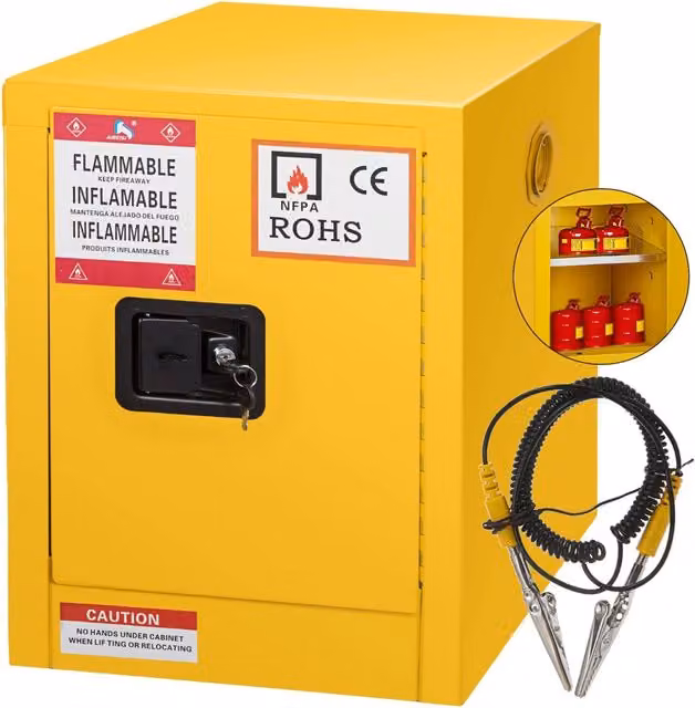 Armadio di Sicurezza per Infiammabili in Acciaio Galvanizzato Giallo, Mobiletto con Ripiano Regolabile per Officina e Garage, 43x43x46 cm