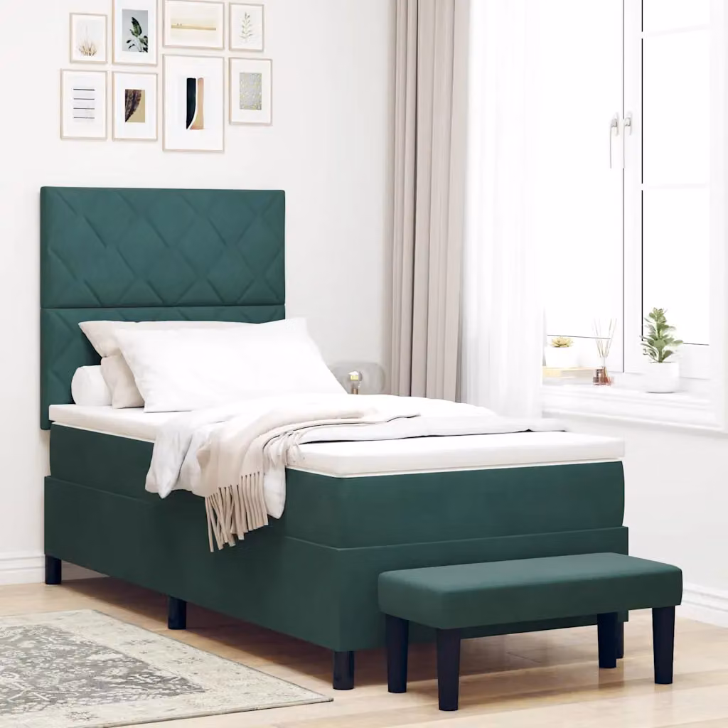 Letto a molle con materasso vidaXL in velluto verde, L/P: 90 x 200 cm – 1