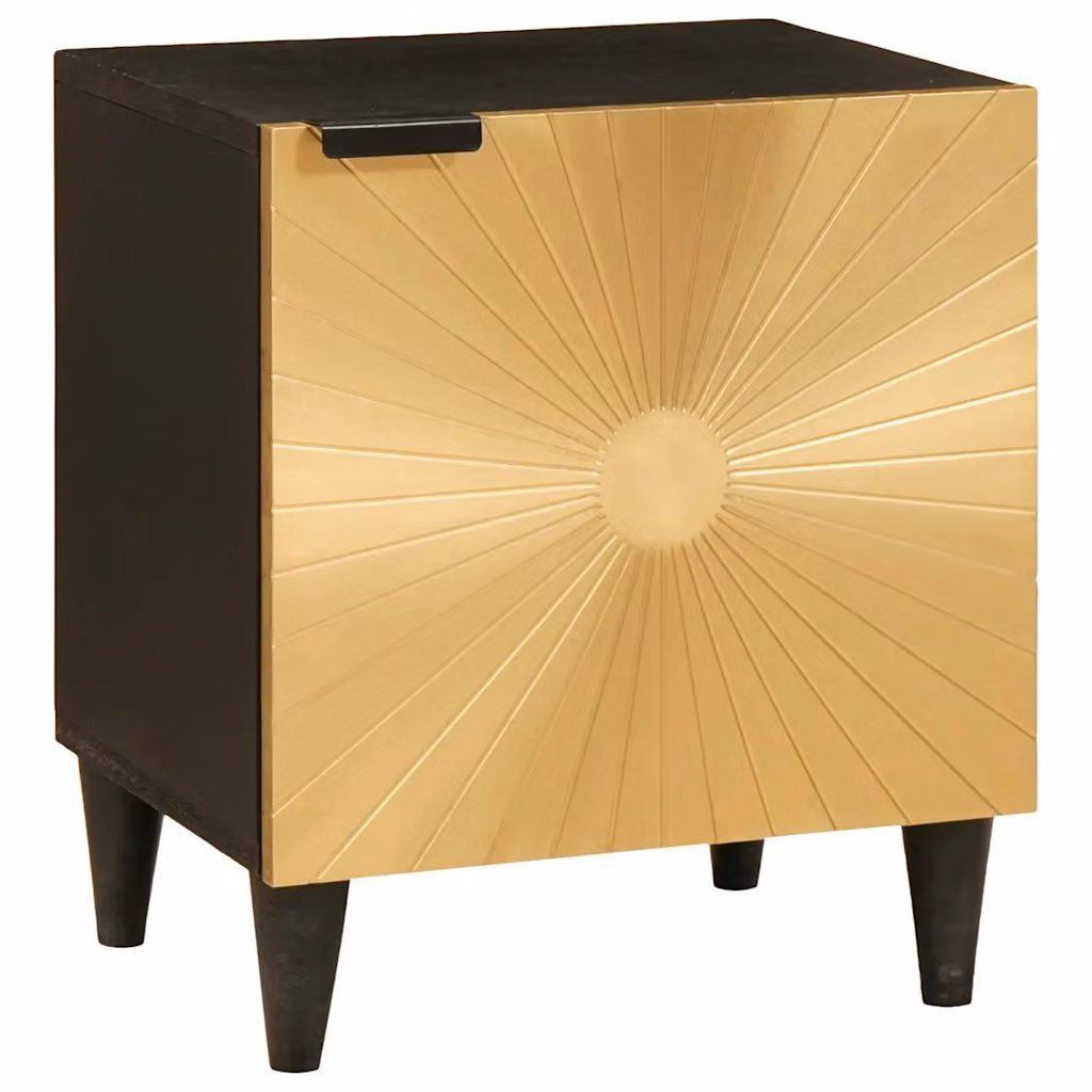 vidaXL Armadio da Notte in Legno di Acacia e Mango, Nero e Oro, L 40 cm x P 33 cm x H 46 cm