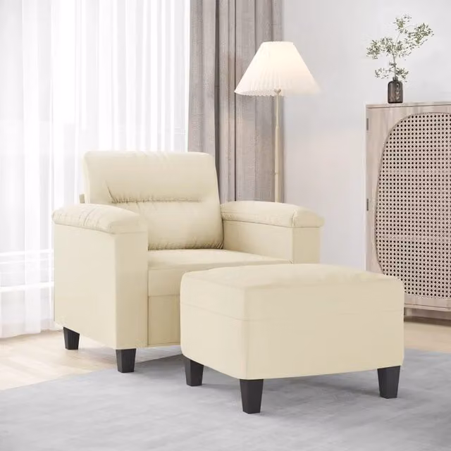 Divano Sedia-Poltrona con Poggiapiedi Crema 60 cm in Similpelle 624519