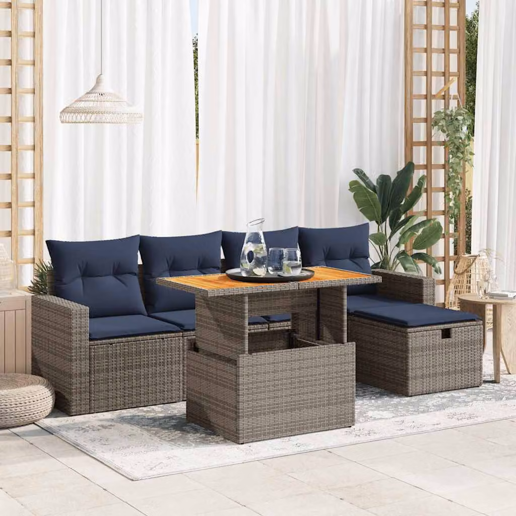 Set Divano da Giardino vidaXL a Forma di L in Polyrattan con Cuscini e Tavolino, Grigio