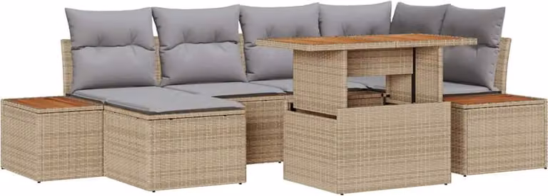 Set Divano da Giardino 7 pcs Beige Poly Rattan