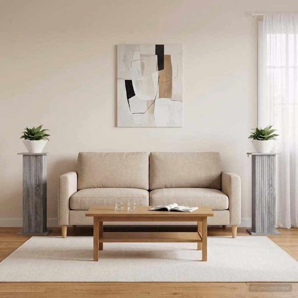 Set di 2 supporti per piante vidaXL in legno MDF, colore Grigio Sonoma, L 30,5 cm x P 30 cm x H 80,5 cm