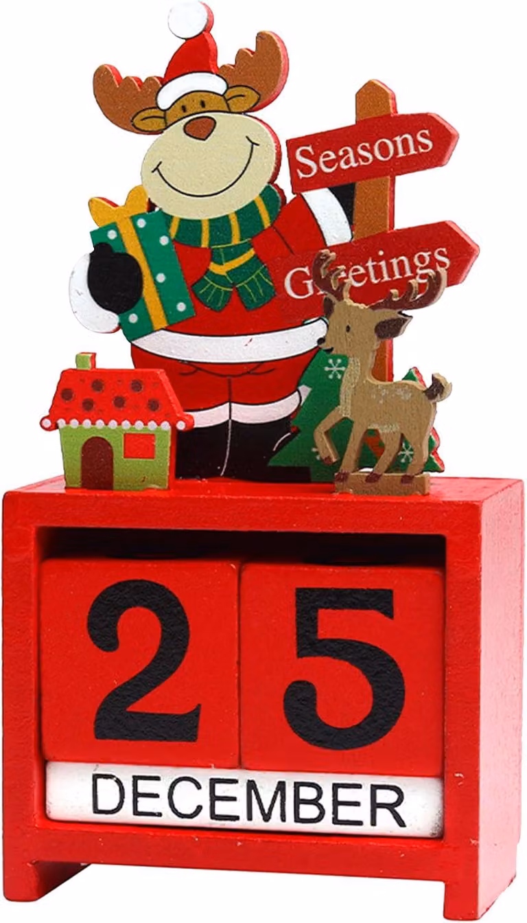 Calendario dell'Avvento in legno - Calendario di Natale - Riutilizzabile - Renne - Ornamento - Con cubi numerati - Per la casa - Per l'ufficio - Decorazioni per feste