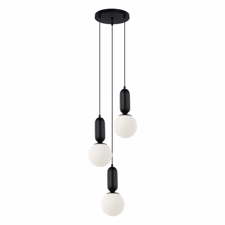 Lampada a sospensione in vetro nero con sfere bianche ALDEVA Italux PND-02340-3S-BK