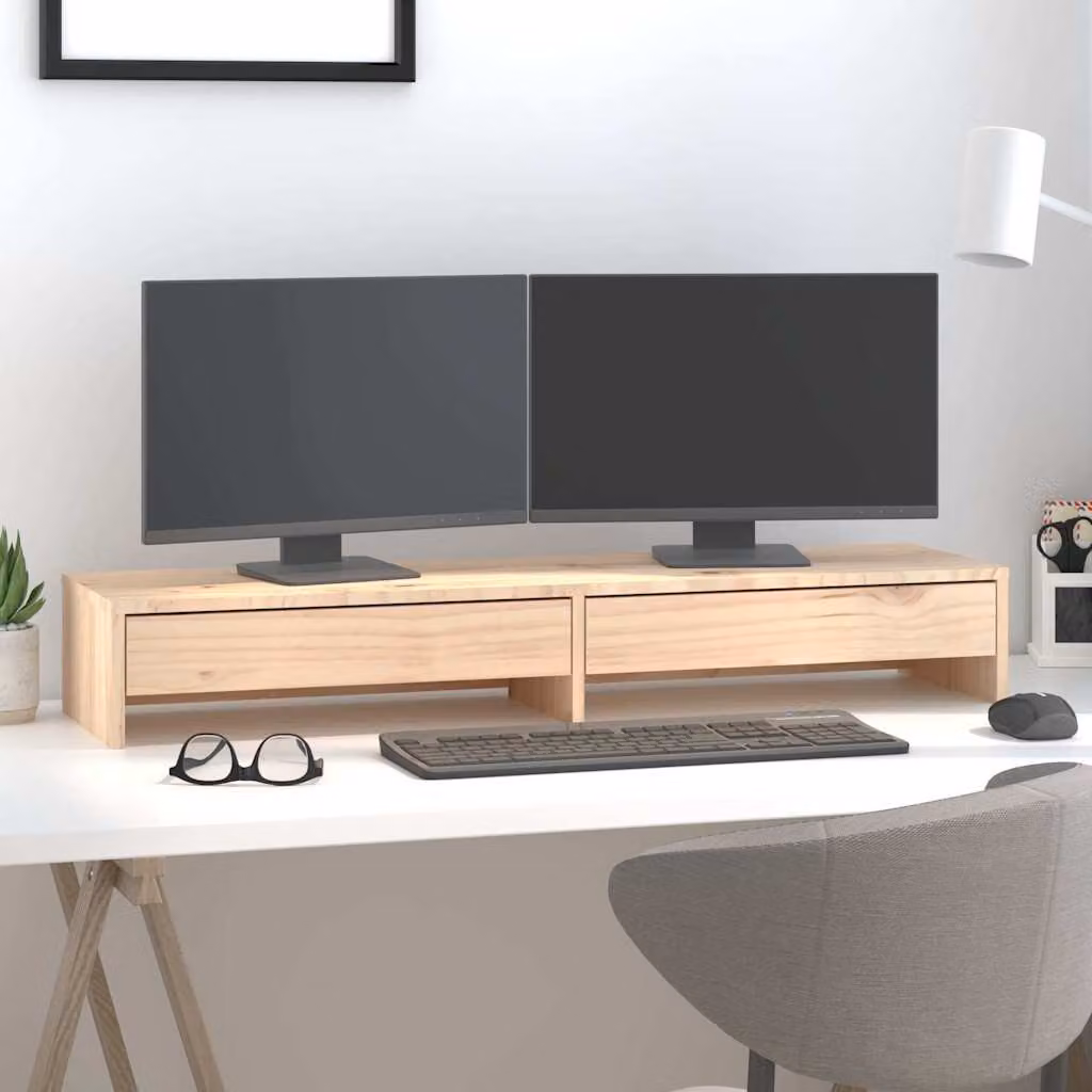 vidaXL Supporto per Monitor in Legno Massello di Pino, Marrone, L 100 x P 27 x H 15 cm