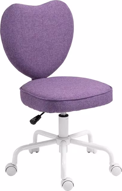 Sedia da scrivania Vinsetto a cuore in tessuto viola con 5 rotelle e altezza regolabile, L: 40 cm, P: 50 cm, H: 79-89 cm