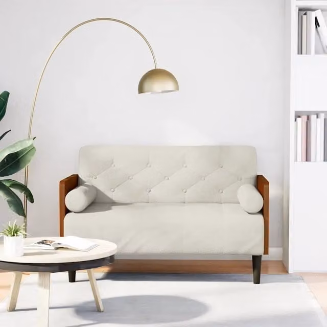 Divano Divanetto con Cuscini-Sofa Bolster Crema 110 cm Velluto