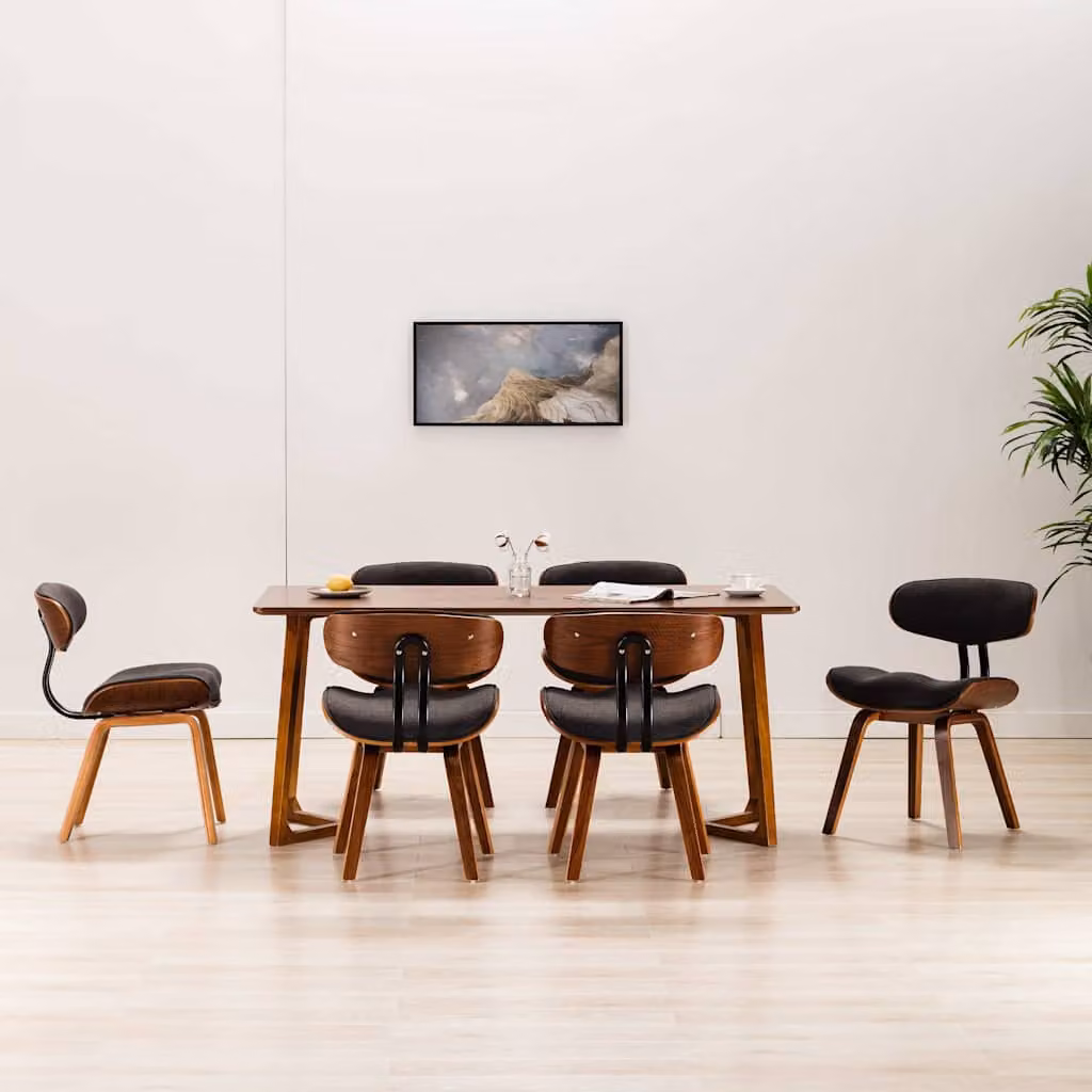 Set di 6 sedie da pranzo vidaXL in legno curvato e tessuto grigio stile mid-century – 1