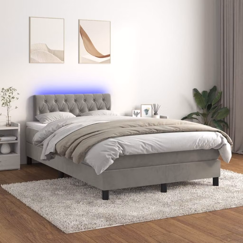 Maison Exclusive - Letto a Molle con Materasso e LED Grigio Chiaro 120x200 cm Velluto
