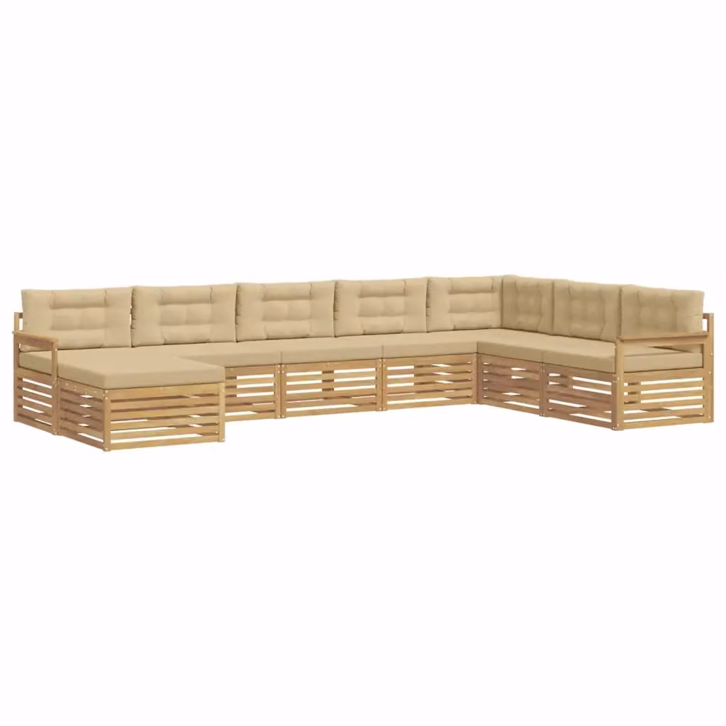 Set di divani da esterno a L con pouf vidaXL in legno di acacia, colore bianco e beige, composto da 8 pezzi con cuscini inclusi – 2