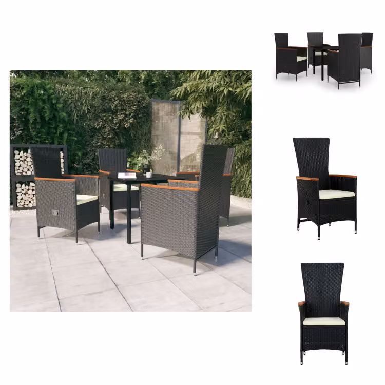 vidaXL Set da pranzo da giardino 5 pezzi con cuscini nero - Set di mobili da giardino