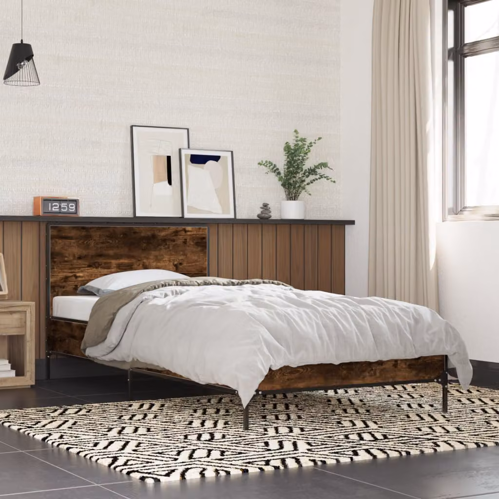 vidaXL Giroletto in Rovere Fumo e Metallo con Doghe Fisse, L 100 x P 200 cm