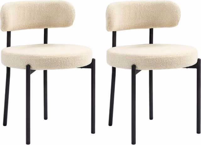 Set di 2 sedie da pranzo imbottite Xylo in tessuto boucle beige con gambe in metallo nero, L: 51 cm, P: 51 cm, H: 76 cm