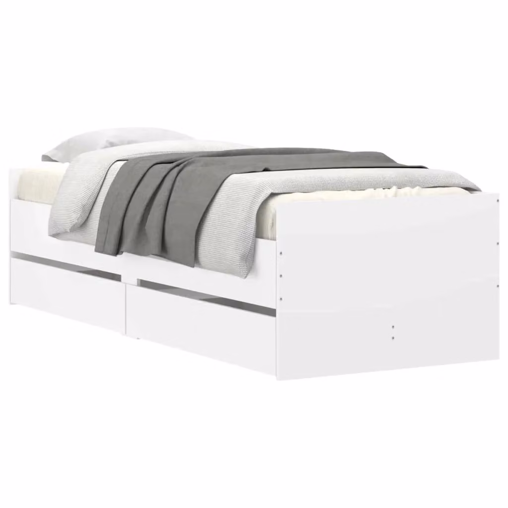 Struttura letto con cassetto in pino massello bianco stile rustico vidaXL – 2