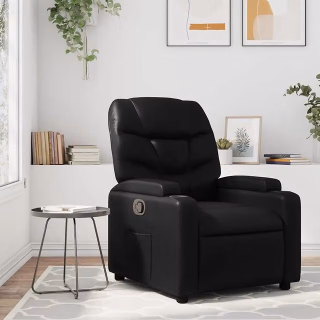 Poltrona relax reclinabile vidaXL in similpelle nera con braccioli e struttura in legno e metallo – 1