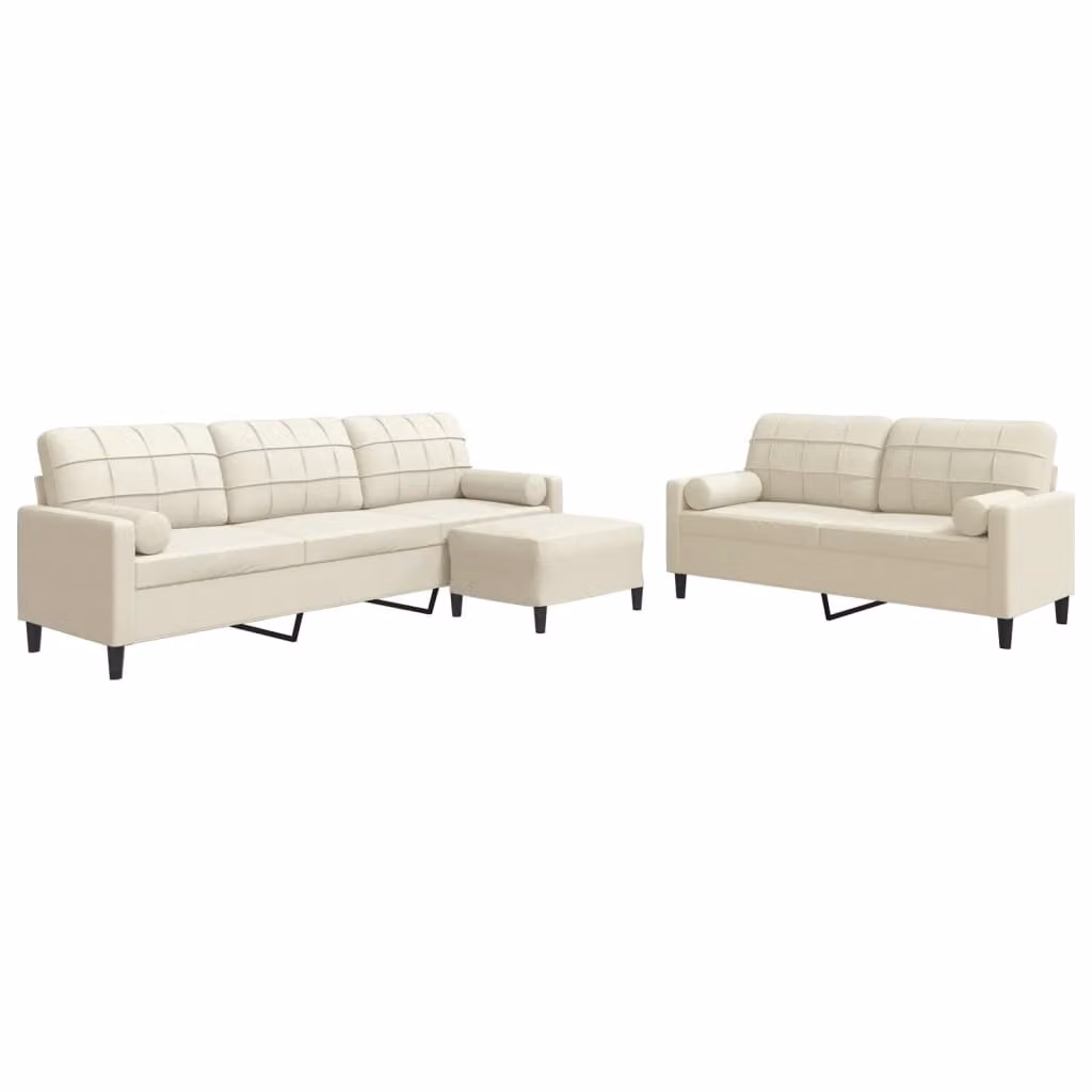Set di Divani 3 pz con Cuscini e Rinforzi Crema in Velluto