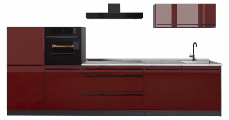 Cucina componibile Vicco R-Line Rosso lucido/Antracite 340 cm piano di lavoro Marmo, Model 66515