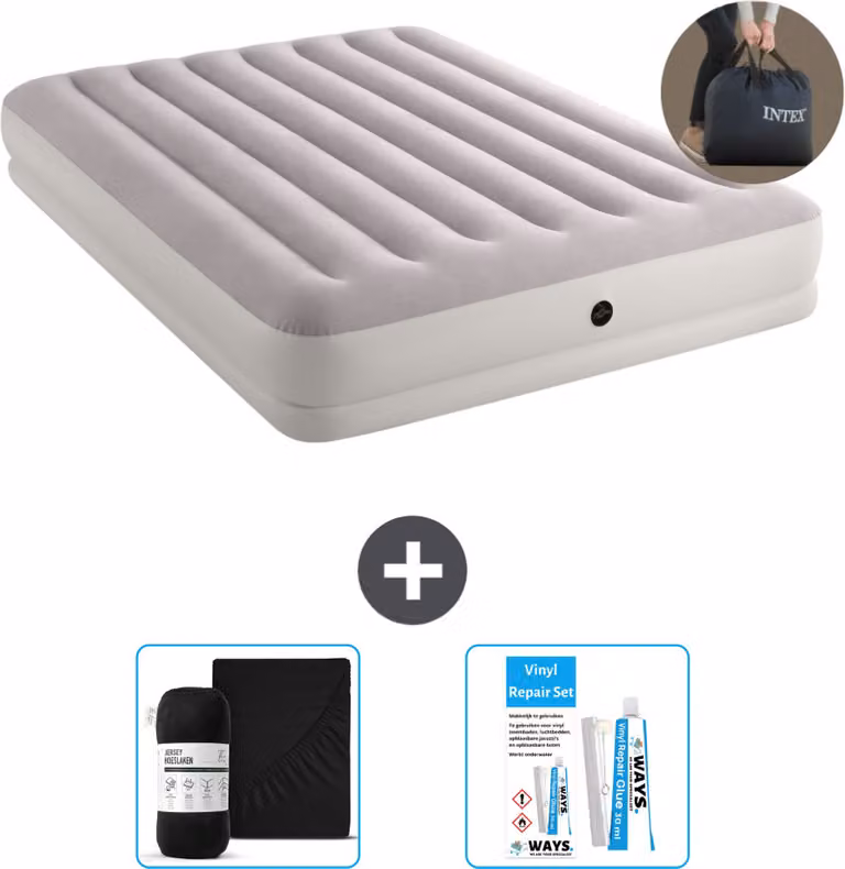 Intex Airbed - 2 persone - 152 x 203 x 30 cm - Grigio - Incluso pompa - lenzuolo e kit di riparazione