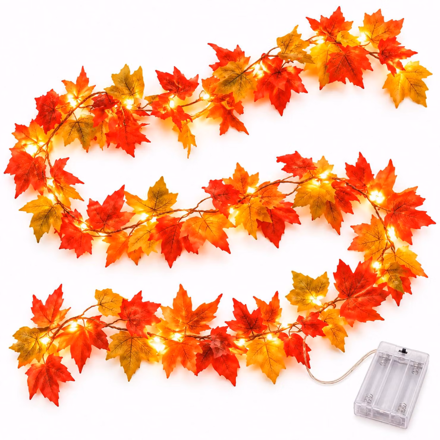 Catena luminosa a LED con foglie d'acero, luce bianco caldo, 2 metri, decorazione autunnale