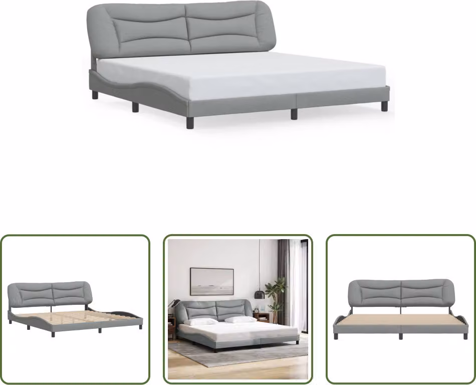 The Living Store Struttura letto con testiera in tessuto grigio chiaro 200x200 cm