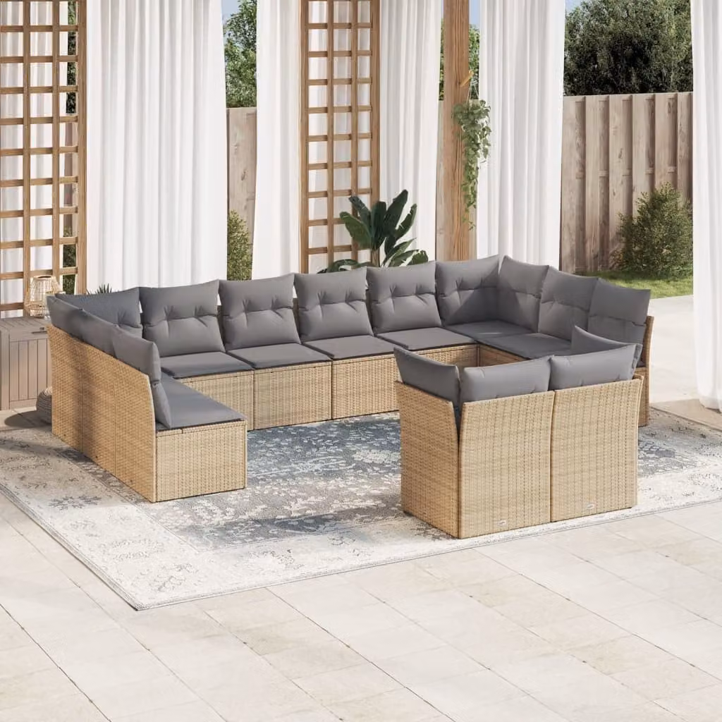 vidaXL Set Divani da Giardino 12 pz in Polyrattan con Cuscini Beige e Grigio – 1