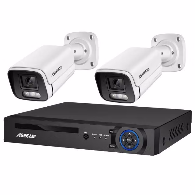 Sistema di telecamere di sicurezza, risoluzione 8MP, rilevamento del movimento tramite intelligenza artificiale, NVR (Network Video Recorder) a 4 canali e 2 telecamere
