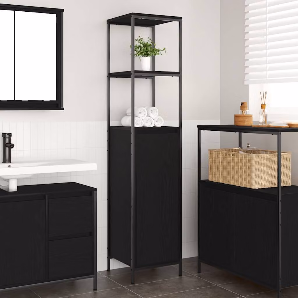 Mobile da bagno vidaXL moderno con ripiani in rovere nero L: 36 cm, P: 35 cm, H: 165 cm