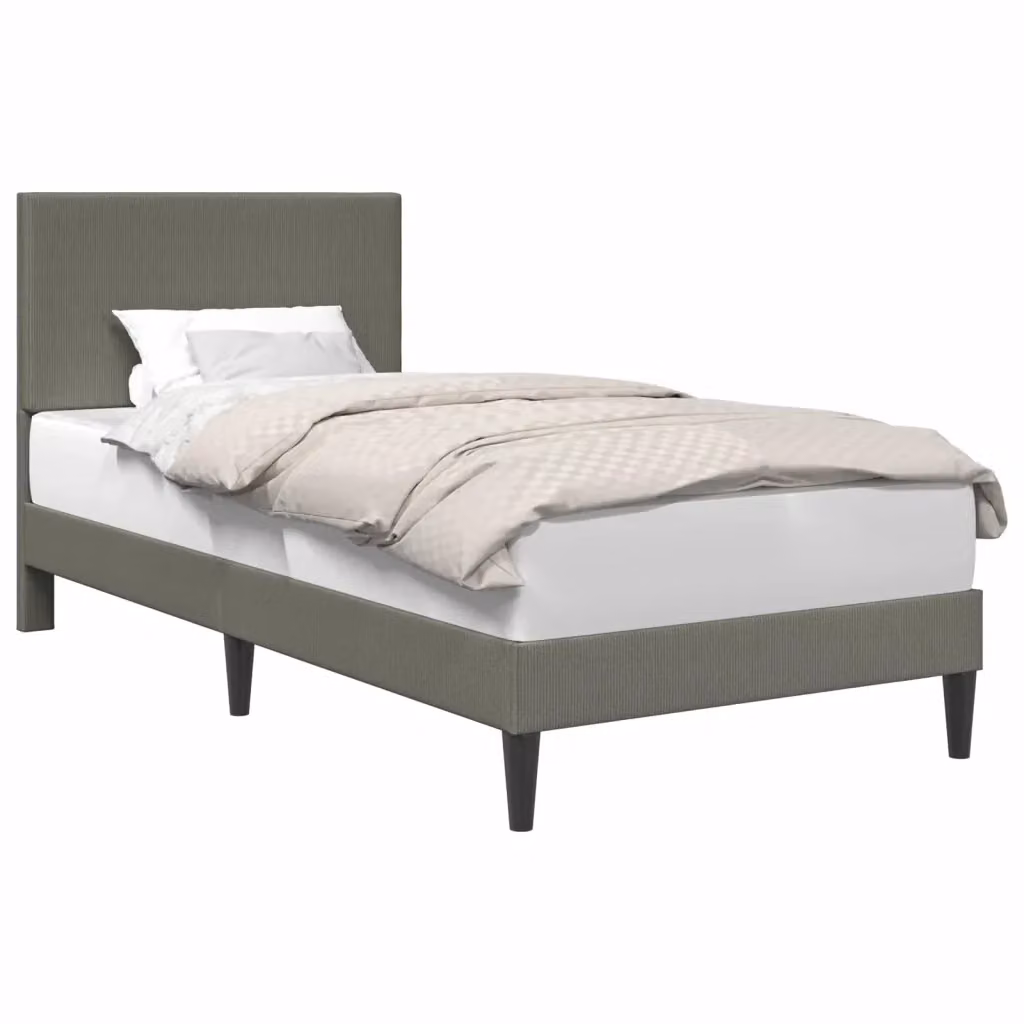 Struttura letto imbottita in tessuto cord con giroletto grigio chiaro L/P/H: 90 x 200 cm – 2