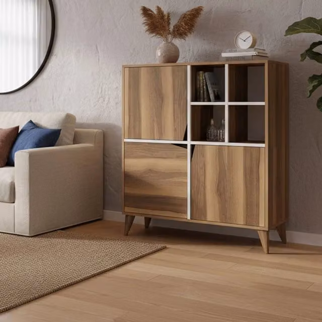 Credenza Buffet DMORA per Soggiorno e Cucina, Noce e Bianco, L: 100 cm, P: 30 cm, H: 115 cm