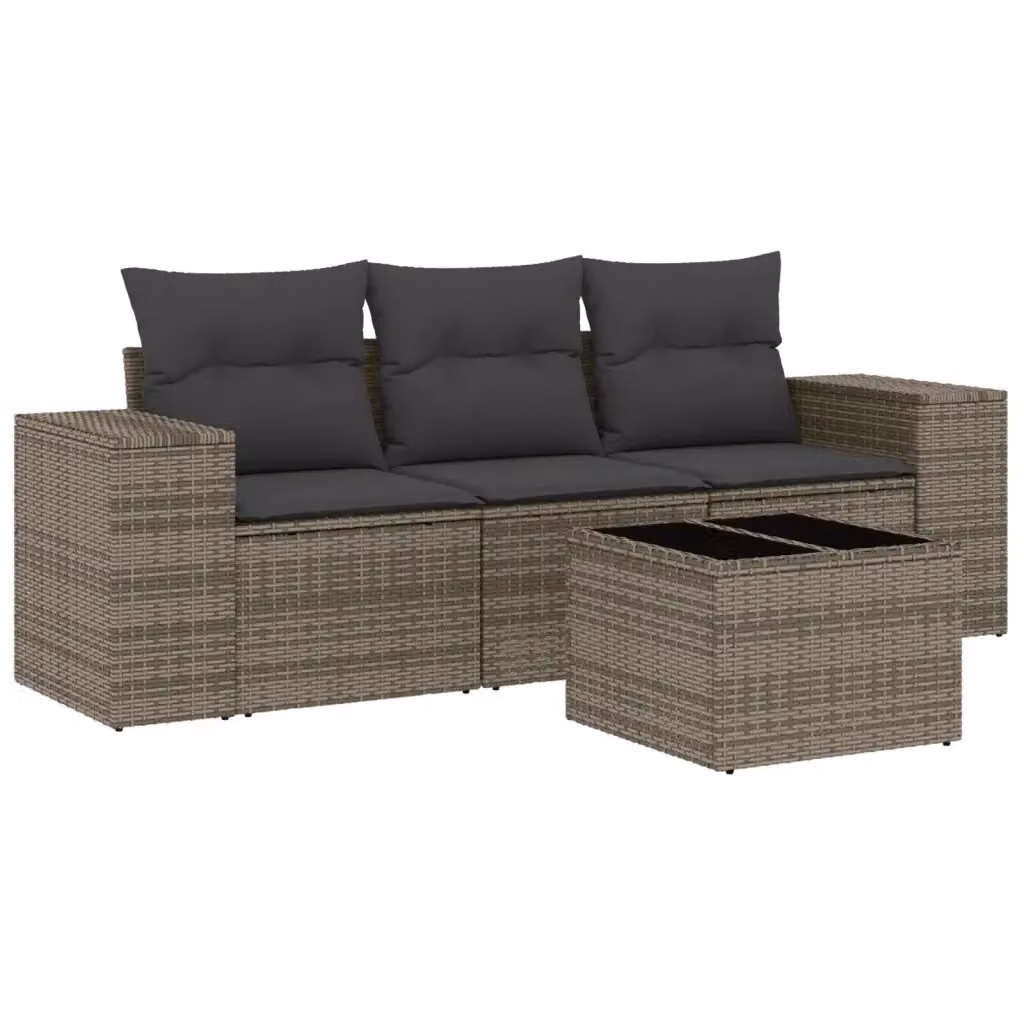 Set da giardino vidaXL composto da 4 pezzi in rattan con cuscini grigi e struttura in acciaio verniciato a polvere – 2