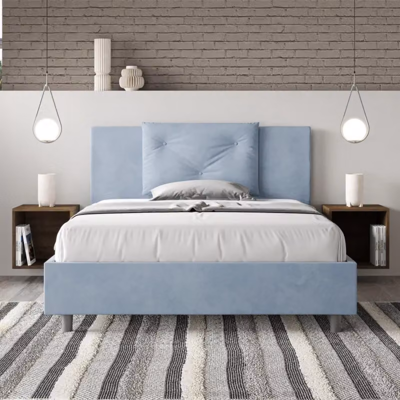 Letto matrimoniale francese Appia Ityhome con contenitore in microfibra azzurro L/P/H: 140 x 210 x 110 cm – 2