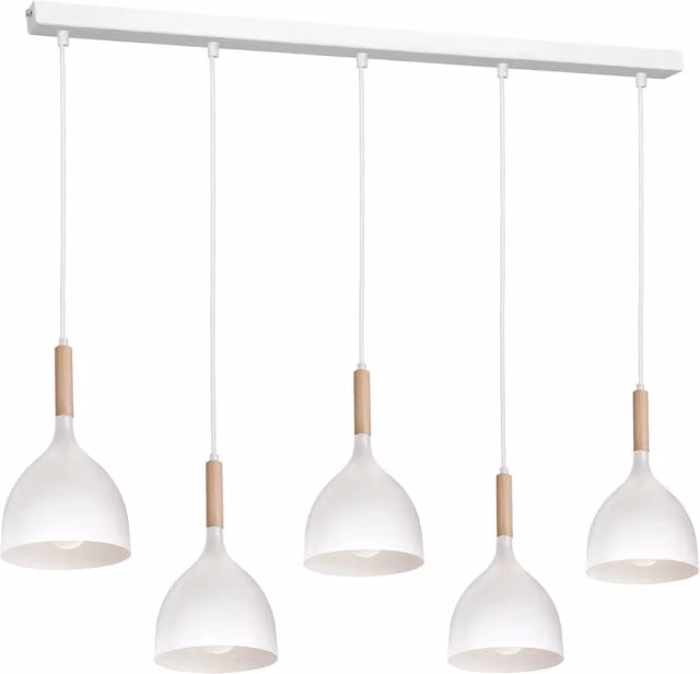 Lampada sospesa bianca e legno Noak 5 luci 122 cm Luminex