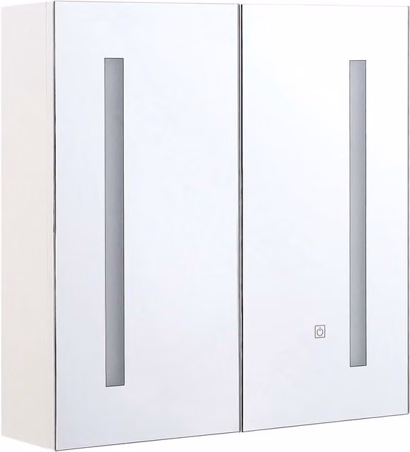 Armadietto a specchio da bagno BELIANI con luci LED e sensore, bianco e argento, L 60 cm x H 60 cm x P 14 cm